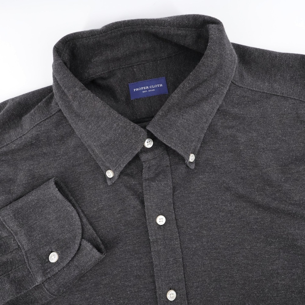 Proper Cloth Cotton Knit Button Down Shirt Charcoal Grey Long Sleeve Mens XL